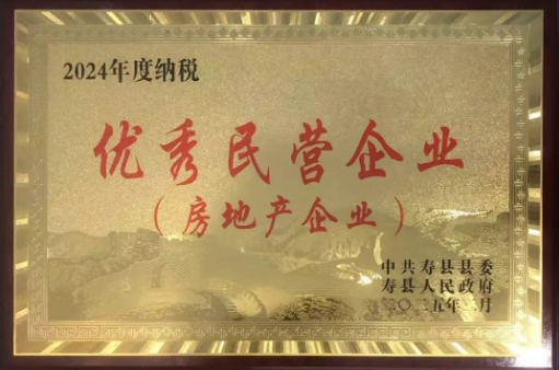 安徽鼎瑞置業(yè)有限公司榮獲2024年度納稅優(yōu)秀民營(yíng)企業(yè)稱號(hào)